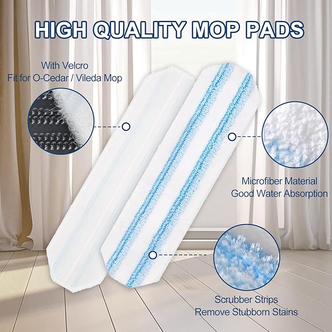 H2prO Mop Pads Replacements Compatible with Flat Mop System, Replace Mop Heads for Mop, Machine Washable Reusable Microfiber Pad Refills for Floor Cleaning (6 Pack)