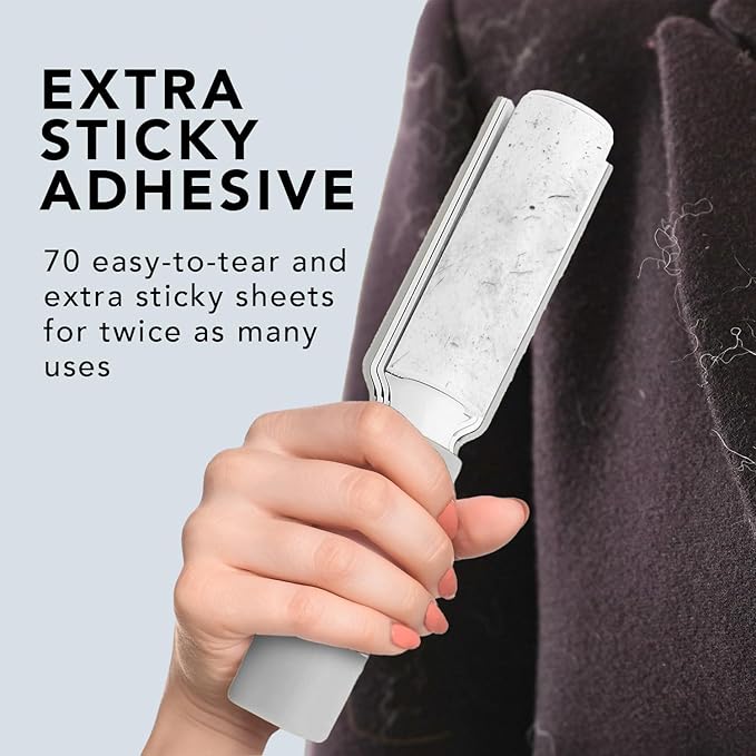 Flint Plus Retractable Lint Remover & Pet Hair Roller for Clothes – Refillable & Reusable Lint Roller with 70 Extra Sticky Tear-Off Sheets – Value Pack, Light Grey