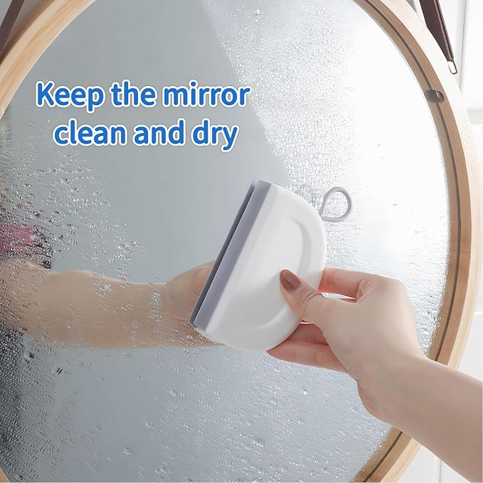 2 Pack Small Squeegee for Shower Glass Door, 4 Inch Window Squeegee with 2 Adhesive Hooks, Streak-Free Cleaning Tool for Mirror, Tile, Countertop, Kitchen, Car, RV Bathroom, Blue & White