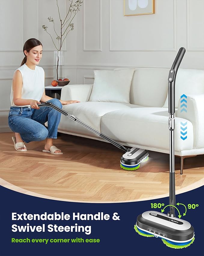 Cordless Electric Mop, Electric Spin Floor Mop with LED Headlights & Water Sprayer, Long-Lasting Battery, Large 290ml Tank, Self-Propelled Floor Cleaner with Adjustable Tube for All Floors