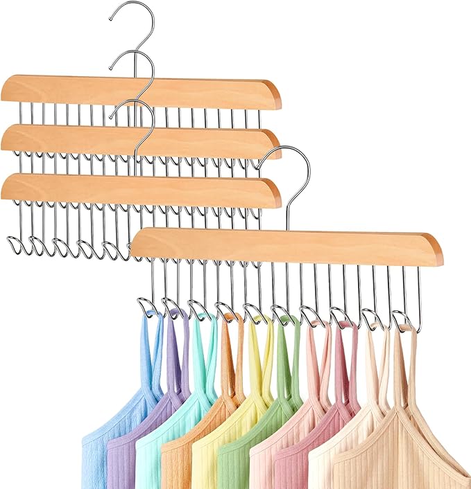 4 Pack Bra Hangers for Closet Organizer Upgraded Non-Slip Bra Organizer for Closet Tank Top Hanger Multi Hangers Space Saving with 40 Hooks for Belt, Tie, Tank Top, Necklaces