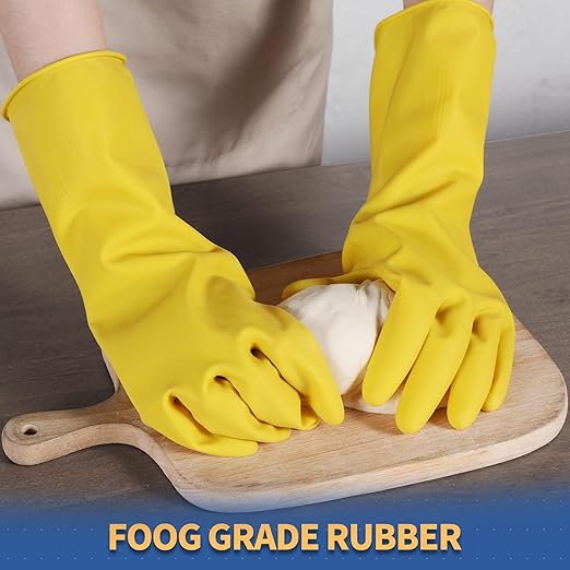 BOOMJOY Rubber Cleaning Gloves, Heavy Duty Dishwashing Gloves, Reusable Medium Gloves for Kitchen, Bathroom, Gardening, Working, Pet Care - Yellow, 3 Pairs, Size M