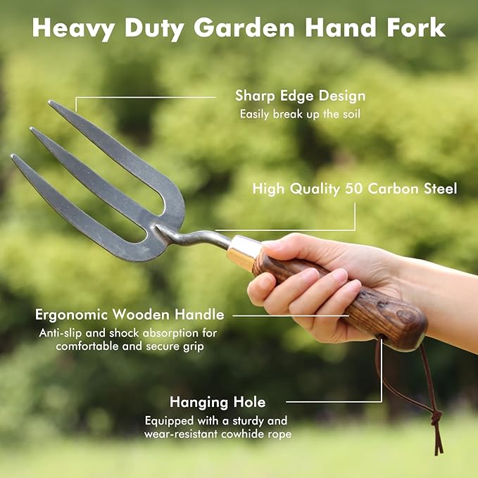 RESTMO Heavy Duty Gardening Hand Fork, Thickened Hand Weeding Fork for Planting or Removing Plants, Turning Soil, Weeding, and Cultivating