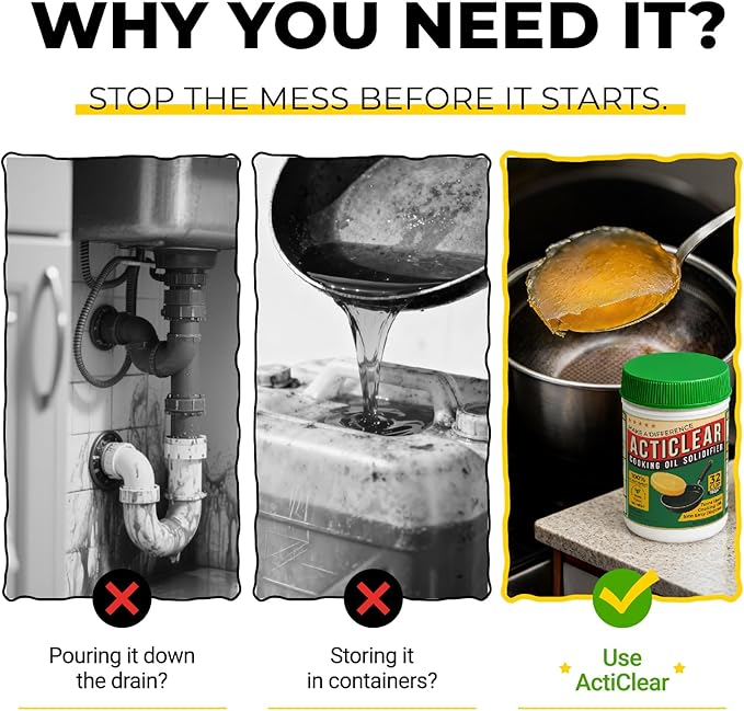 Cooking Oil Solidifier - 22oz (64 Cups) Algae-Based Grease Hardener for Easy Disposal, Turns Used Cooking Oils to Solid Waste, Kitchen Fry Oil Solution (4.4 Gallons)