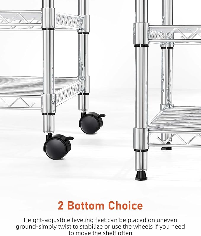 Simple Deluxe Heavy Duty 3-Shelf Shelving Unit, 24.02" D x 13.78"W x 21.97" H, 3 Tier, Chrome