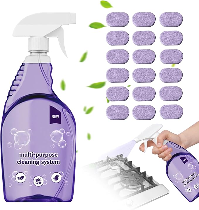 All-In-One Multi Purpose Cleaning System for Ovens, All-Purpose Cleaning Spray with 18 Pcs Cleaning Tablets, Multi-Surface Cleaner for Home Instant Stain Removal