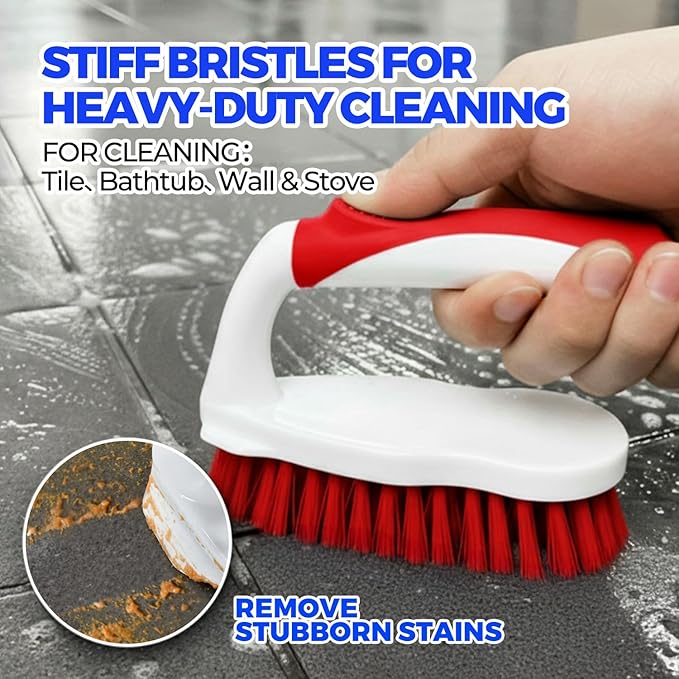 Scrub Brush - 6 Pack, Scrub Brushes for Cleaning, Heavy-Duty Scrub Brush, Stiff Bristles Cleaning Brush, for Kitchen, Bathtub, Floor and Wall Surfaces, Red