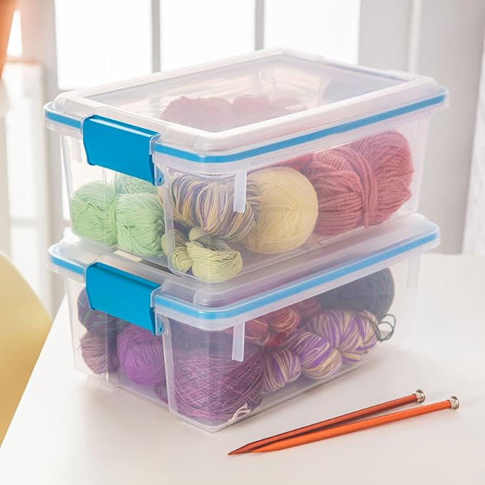 Sterilite 6-Pack Gasket Box, Weather-Resistant Storage Bins with Latching Lids, 12 Quart - Heavy-Duty Organizing Containers for Closet, Bathroom, and Office