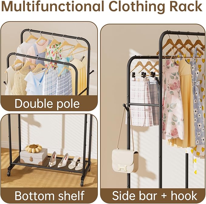 Golpart Clothes Garment Coat Rack Drying Clothing Racks Metal Freestanding for Hanging Clothes Portable Closet for Laundry Bedroom Black