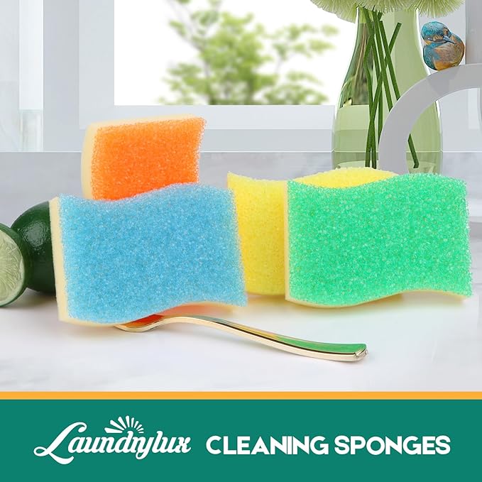 Scrub Sponge, 4 Pack Dual-Sided Temperature-Responsive Scrubber - Non-Scratch - Multipurpose Dish Sponges for Kitchens, Bathrooms, and Outdoor Use - S Shape