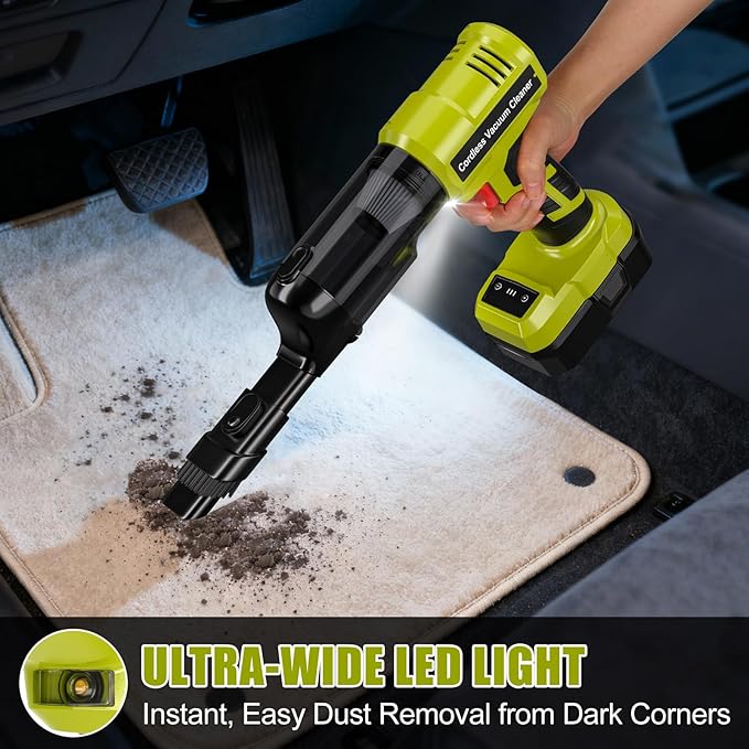 Cordless Vacuum Compatible with Ryobi 18V Battery, Handheld Electric Vacuum Cleaner with 105AW Powerful Suction, 3-Speed Car Vacuum for Home Pet Hair, Car (5 Filters, Battery Not Included)