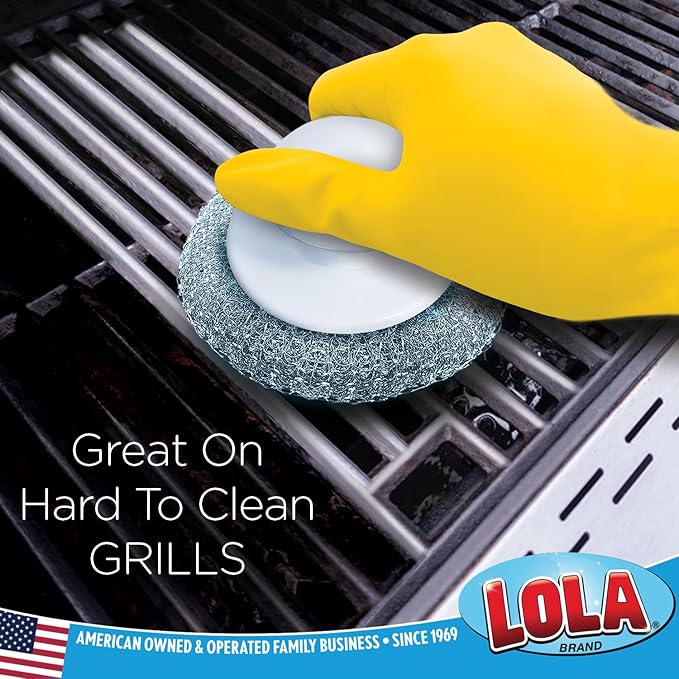LOLA Steel Wool Wire Mesh Scouring Pad w/Hand Saver Knob, Heavy Duty, Galvanized Steel Wire, Abrasive, for Pots, Pans, Ovens, Grills - 1 Pack