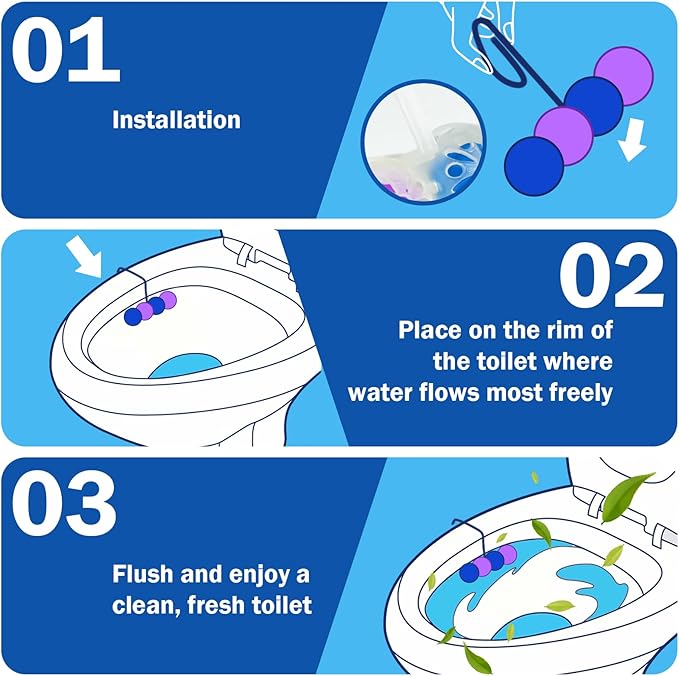 SCENTORINI 4-in-1 Toilet Bowl Cleaner Rim Hanger, Hanging Automatic Toilet Bowl Freshener, 4 Ocean & 4 Lavender Scent, Toilet Bowl Cleaning Balls Long-Lasting up to 30 Days