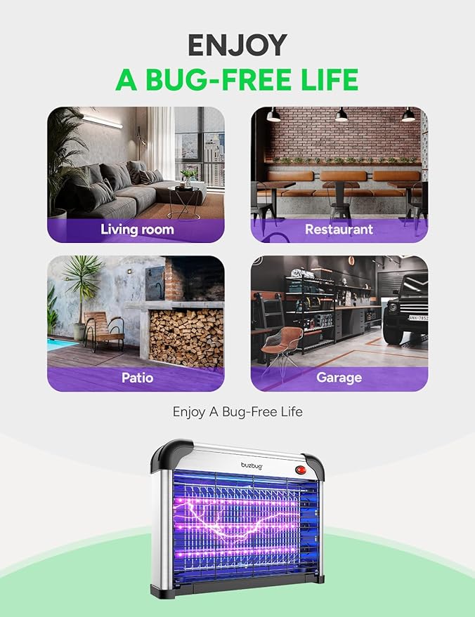 Buzbug LED Bug Zapper Indoor, 10 Years Lifespan 3 Lamps, 3800V High-Voltage, Sustainable Less Power Electric Mosquito Zapper, Fruit Fly Mosquito Moth Gnat Zapper, Killer, Trap -MA009 (New Black)