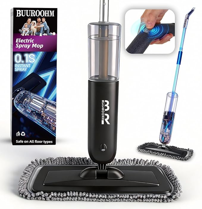 Electric Spray Mop Floor Cleaner with 2 Mopping Pads 700ml Bottle & Scraper 360° Swivel Head Lightweight Cordless Wet Dry Cleaner for Hardwood Floor Cleaning Laminate Tile Wood Vinyl & All Hard Floors
