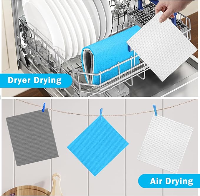 HOMEXCEL Swedish Dishcloths for Kitchen, 50 Pack Reusable Sponge Dish Cloth for Kitchen and Cleaning Counters, Super Absorbent Paper Towels (Blue/White/Grey)