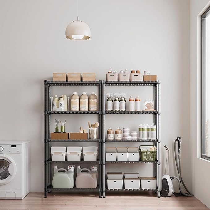 M MZG 1250 lbs 5 Tier Shelf Metal Storage Shelves Shelving Wire Rack Heavy Duty Closet Organizers for Garage Kitchen Bathroom Laundry Black 15.7" D x 33.5" W x 68.5" H