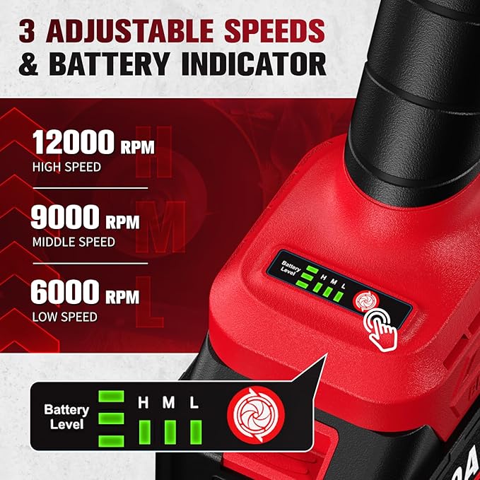 Cordless Angle Grinder 4-1/2 inch, 12000 RPM Brushless Metal Grinder Power Tools with 2x4.0Ah Battery, 3 Variable Speeds Angle Grinder with Auxiliary Handle for Cutting Grinding Polishing