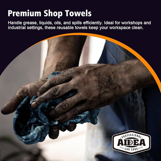 AIDEA Blue Shop Towels-2 Roll, All-Purpose Microfiber Blue Shop Towels, Lint-Free Cleaning Rags Microfiber Cloth, Reusable Paper Towels for Automotive, Mechanic, Workshops, House, Kitchen-11×9"