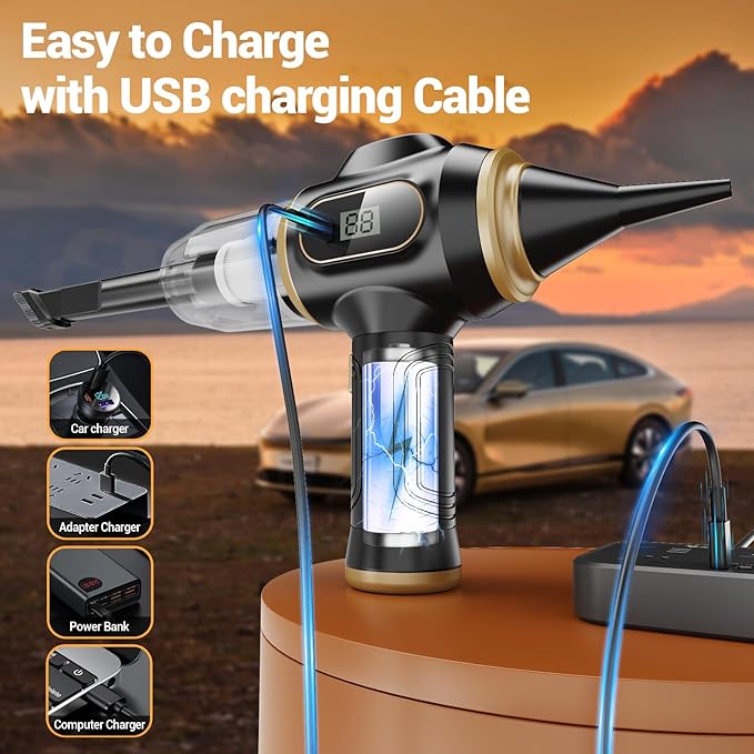 Portable Car Vacuum Cordless Mini Handheld Vacuums Cleaner Rechargeable with LCD Display and Multi-Nozzles, High Power Hand held Cleaners for Car, Home, Office, Sofa, Pet Hair,Keyboard