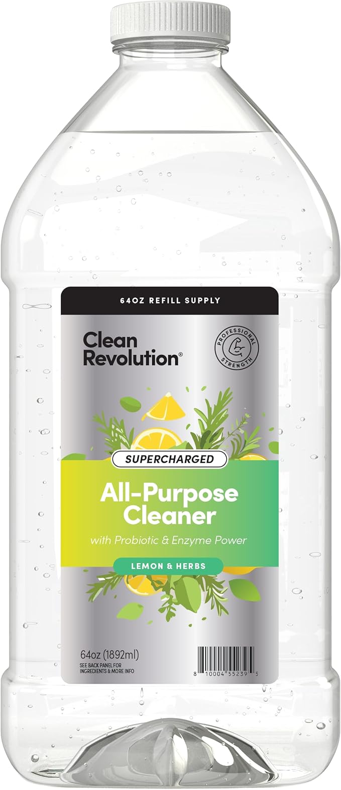 Clean Revolution SuperCharged All Purpose Cleaner Refill with Smart Probiotic + Enzyme Complex, Multi-Surface Kitchen Bathroom & Floor Cleaner, Lemon & Herbs, 64 Fl oz (Pack of 1)