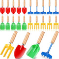 8" Kids Gardening Tools, Metal Beach Sandbox Digging Toys with Wooden Handle, Including Shovel, Rake, Fork and Trowel, Garden Sand Snow Tools for Children Gift Outdoor Gardening(24 Pcs)