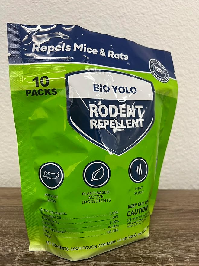 Rodent Repellent Pouches – Peppermint Oil, Plant-Powered – Repels Mice, Rats & Squirrels, Mouse Repellent– Protects Indoor, Car, RV, Boat, Garage & Cabin – 10 Pouches