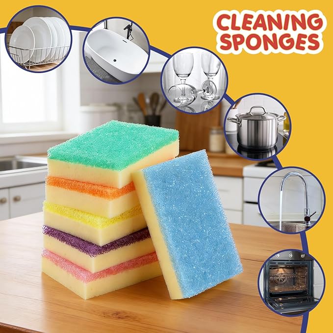Orighty Dish Sponges, Dual-Sided Temperature-Responsive Kitchen Sponges, Non-Scratch Cleaning Sponge, Dish Scrubber, Scrub Sponge for Kitchen, Bathroom & Household, 6 Pack