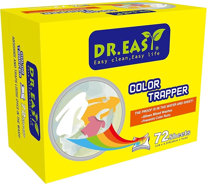 DR. EASY Unscented Color Catcher Sheets, 72 Count, Special Pores Texture, Dye & Fluorescent Remover, Safe for Dryer, Compatible with All Washers & HE, Non-Toxic, All Skin Types