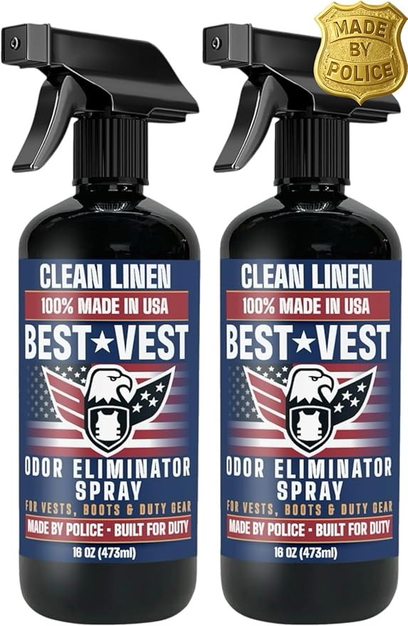 Odor Eliminator Spray for Tactical Gear & Body Armor – Clean Linen, 16 oz (2-Pack), Made in USA – Gift for Police & First Responders