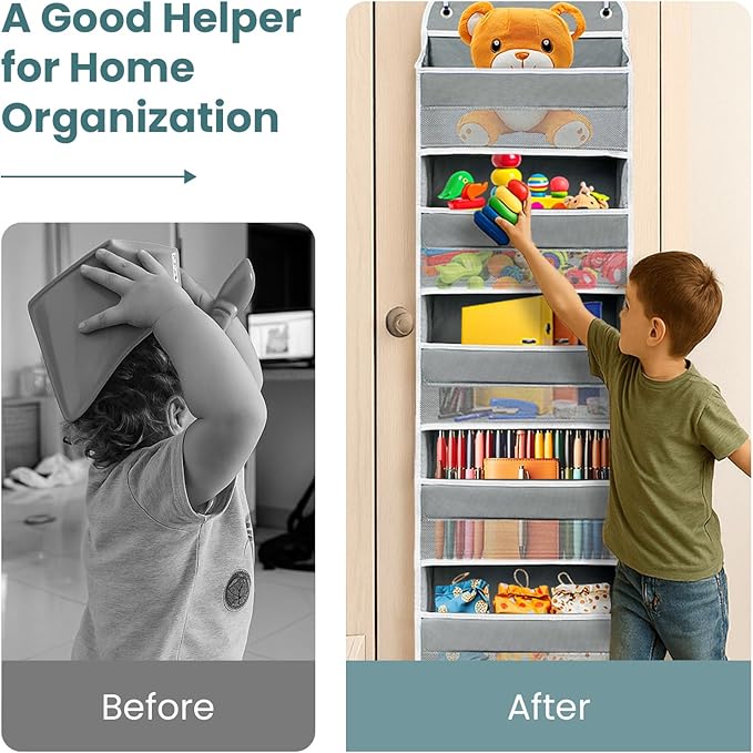 Sturdiness Over The Door Organizer, 5 Shelves & 8 Side Pockets,Anti Tilt Hanging Behind Door Storage, Heavy-Duty Reinforced Mesh Rack Holds 44lb for Bathroom,Pantry, Nursery,Closet, Shoes, Towels