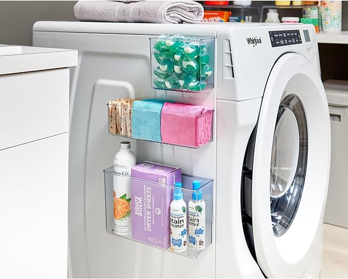 iDesign Magnetic Medium Clear Plastic Organizer Bins for Laundry Room Storage - 2-Pack