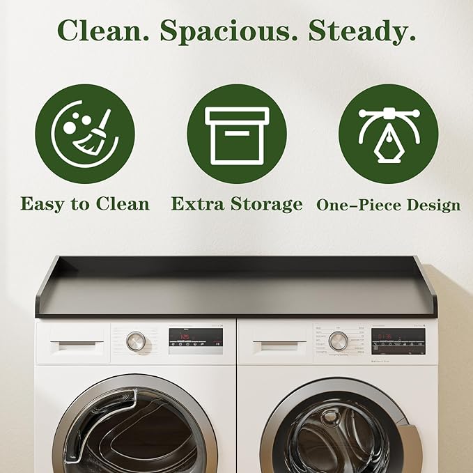 Washer Dryer Countertop, Laundry Room Organization and Storage, 27.6" x 54" Wood Laundry Countertop for Washer and Dryer, Black