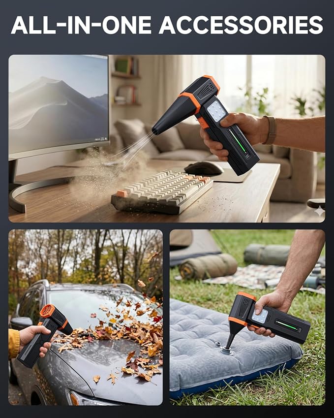 Compressed Air Duster, Electric Air Duster with Powerful 40MM Brushless Motor and 430G Storm Force, 360W Max Power & 59.2WH Rechargeable Blower, Up to 6H, 4 Gear Turbofan for Keyboard Car Home Outdoor