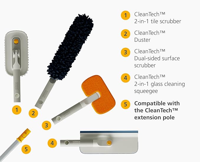 Joseph Joseph CleanTech 2-in-1 Bathroom Tub Shower Cleaning Scrubber with Microfiber pad and Abrasive Scouring Pads