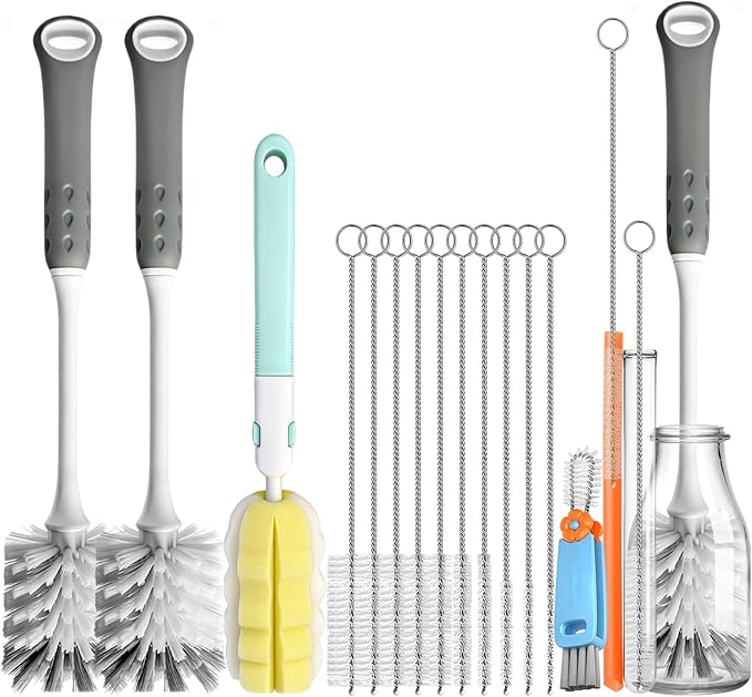 14Pcs Bottle Brush Cleaner Set, Long Handle Bottle Brushes, Sponge Brushes, 3-in-1 Water Bottle Cleaner Brushes and Straw Brushes for Water Bottles, Cups and Straws Cleaning