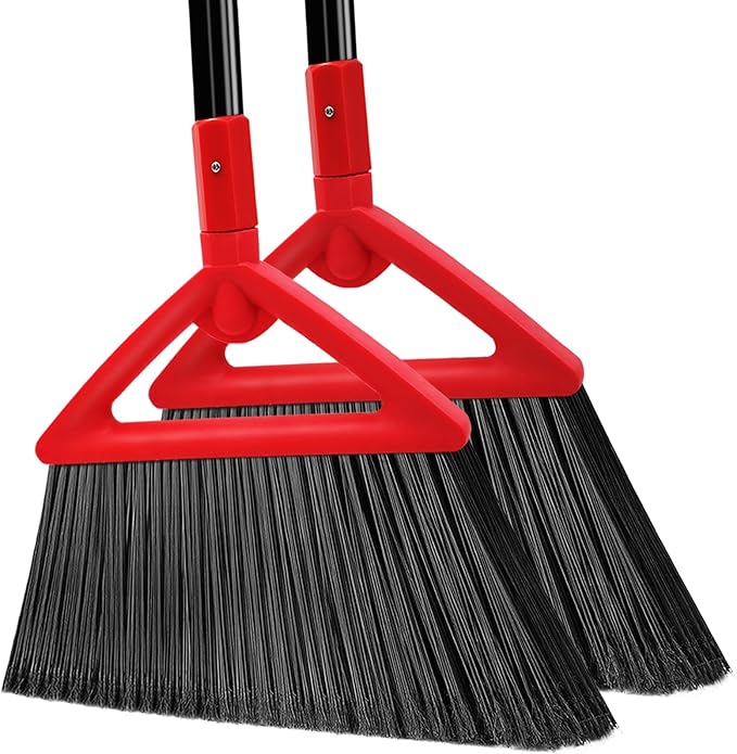Heavy Duty Broom Outdoor and Indoor, 2 Pack Upgraded Commercial Angle Brooms, Perfect Red Broom of House, Kitchen, Garage, Courtyard