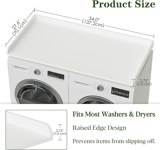 Washer Dryer Countertop, Laundry Room Organization and Storage, 27.6" x 54" Wood Laundry Countertop for Washer and Dryer, White