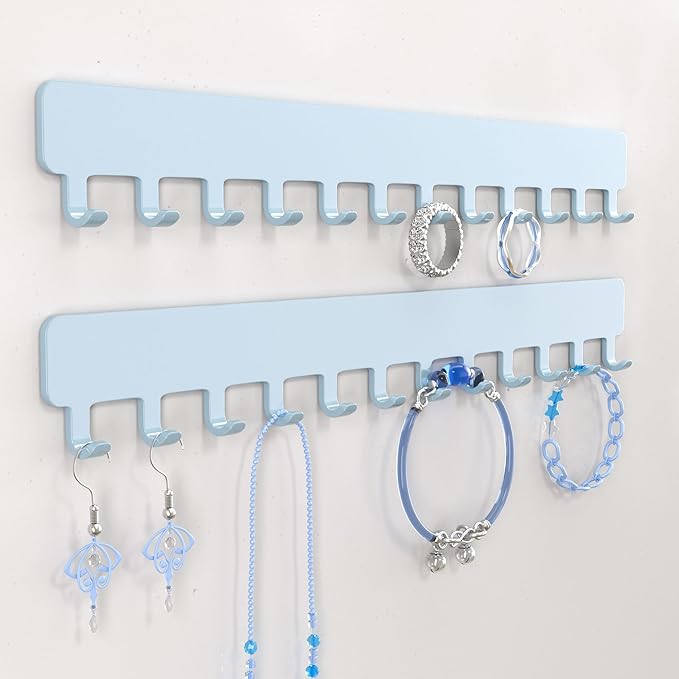 bussdis Necklace Organizer Wall Mount: Wall Necklace Hanger with Hooks for Tangle-Free Storage – Easy Access Wall Mounted Necklace Holder for Jewelry Display, Baby Blue