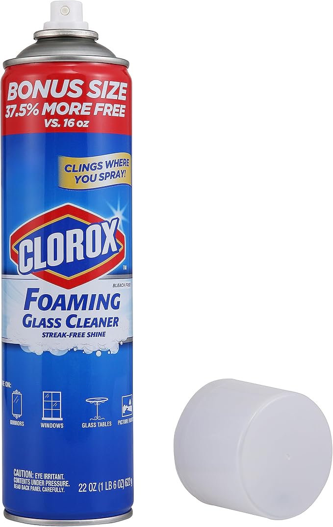 Clorox Foaming Glass Cleaner Aerosol | All Purpose Window And Glass Cleaner Spray | Washes Away Dirt | Streak-Free & No-Drip formula Glass Cleaners for Windows and Mirrors, 22 Oz - 1 Pack