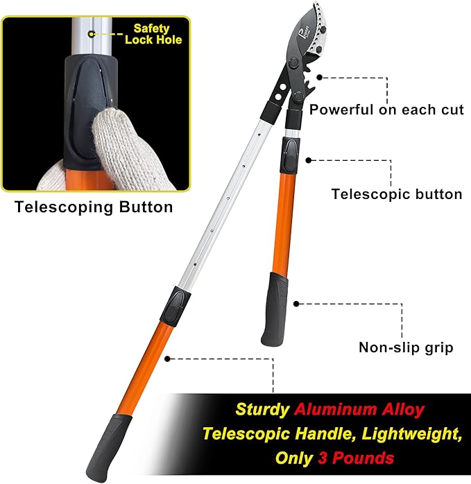 Loppers for Tree Trimming Heavy Duty, 26-40 Inch Handle Telescopic Tree Trimmer, Sync Drive Leverage Pruner, 2 Inch Branch Cutter