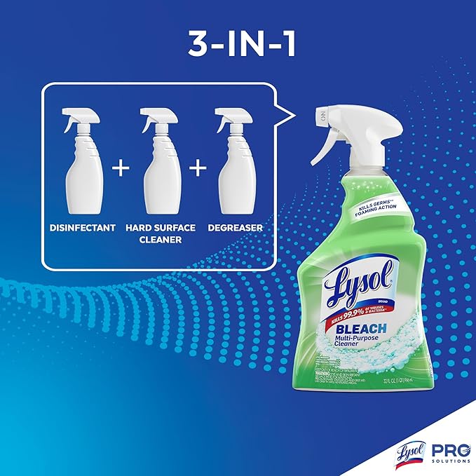 Lysol Multi-Purpose Cleaner Sanitizing and Disinfecting Spray with Bleach, All Purpose Cleaning Spray for Bathrooms and Kitchens, 32oz