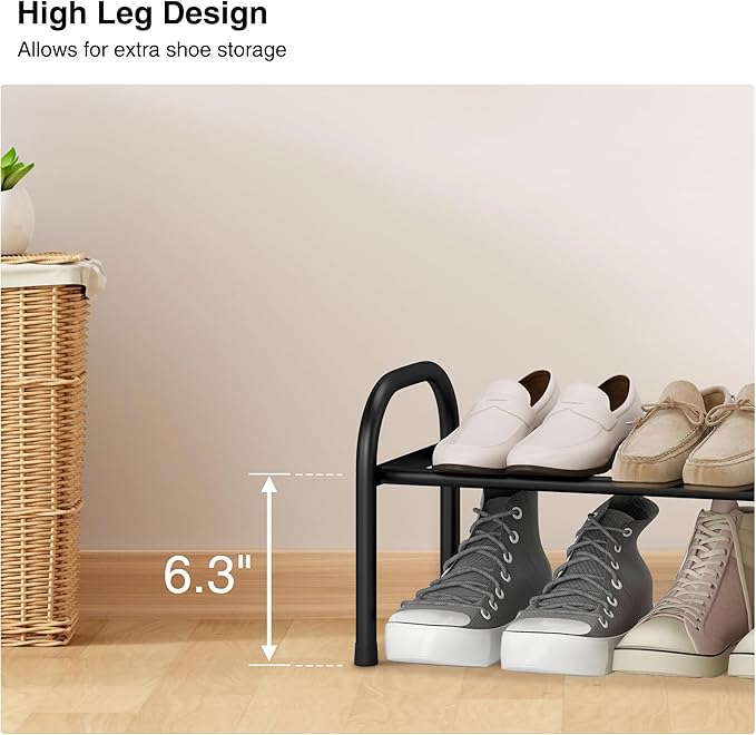 STO STO Expandable Shoe Organizer, 1-Tier Metal Shoe Rack for Closet, Up to 8 Pairs Adjustable Storage for Front Door Entrance, Free Standing Organizer for Entryway, Black