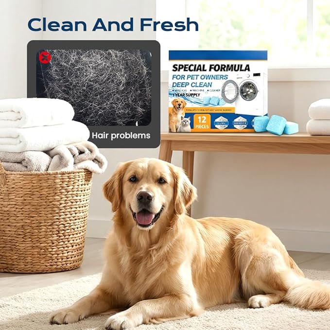 Washing Machine Cleaner Tablets – Removes Stubborn Pet Hair, Odors, Septic Safe, Fragrance Free for Front Load & Top Load Washers (24Pack)