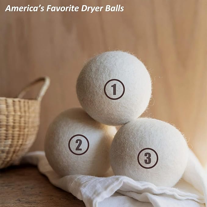 Wool Dryer Balls Laundry, L(2.3") 6 Pack, Premium Fabric Softener Ball, Reusable, Anti Static, Chemical Free Natural Wool Balls for Dryer, Laundry Dryer Balls – 100% New Zealand Wool
