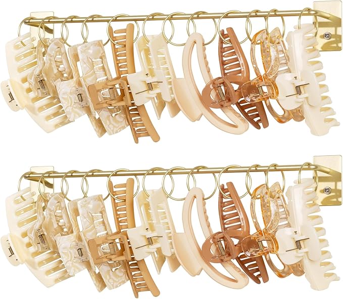 SNOWSTAR Metal Claw Clip Organizer Holder, Hair Clip Holder and Storage for Women and Girl,Claw Clips Hanger Display Hair Accessories for Wall Door Closet,Gold(2PCS)