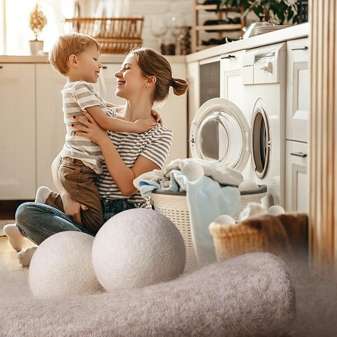 Organic Wool Dryer Balls Wool Balls for Dryer, Laundry Balls for Dryer Reusable 6P Reducing Clothing Wrinkles,Saving Drying Time and Fabric Fluffier 100% New Zealand Wool Lint Balls (24p White)