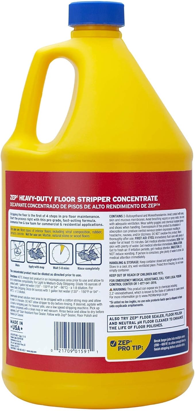 Zep Heavy-Duty Floor Stripper Concentrate - 1 Gallon (1 Unit) ZULFFS128 - Low Foaming, Deep Penetrating Floor Stripper, Removes Finish, Polish and Heavy Buildup