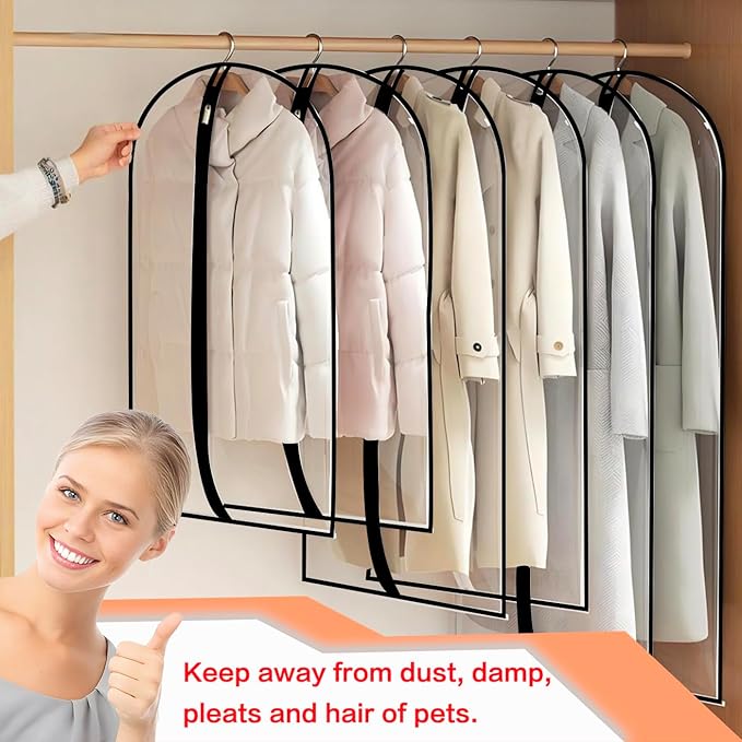 Garment Bags for Hanging Clothes (Set of 12) Suit Cover Travel Garment Bag for Closet Clothes Storage Bag Plastic Suit Bags for Closet Storage Bag with Zipper for Coats, Jackets, Shirts