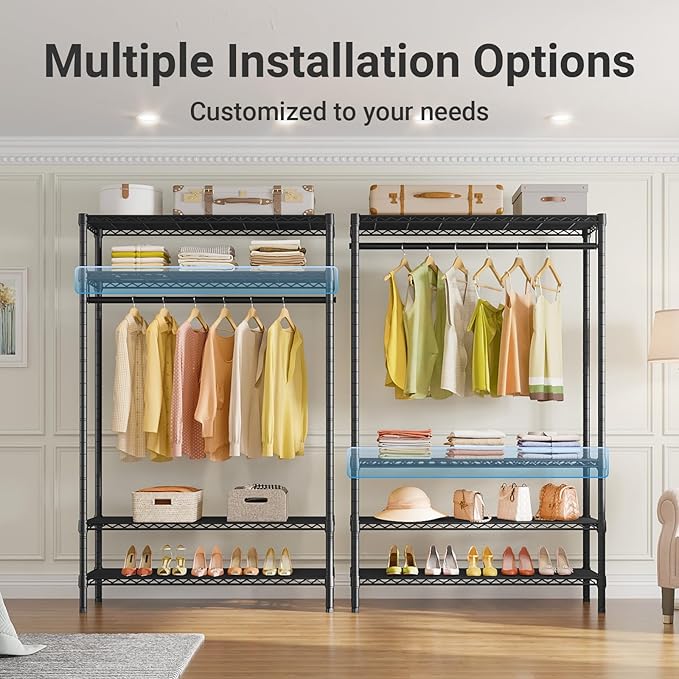 VIPEK V1 Plus Heavy Duty Clothes Rack with Shelves - 4 Tiers Adjustable Height | Holds Up to 540lbs | Perfect for Small Spaces, Apartments | Compact Design for Flexible Storage, Black